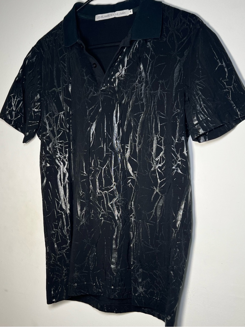 John Lawrence Sullivan Black Abstract Polo Print Shirt Size 38 Japanese Designer - Picture 4 of 15